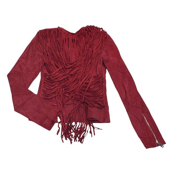 Nour Hammour Fringe Lamb Leather Jacket in Red - Picture 2 of 10